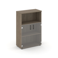 Шкаф для документов средний широкий со стеклянными дверьми Style Project SN.STS.E-202 / Белый – Тиквуд Светлый – Прозрачный – Черные ручки / 796×400×1203 Шкаф для документов средний широкий со стеклянными дверьми Style Project SN.STS.E-202 / Белый – Тиквуд Светлый – Прозрачный – Черные ручки / 796×400×1203