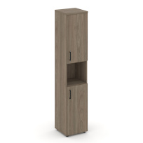 Шкаф для документов высокий узкий правый с глухими дверьми Style Project  SN.STU.E-107(R) / Акация Лорка – Белый – Черные ручки / 400×400×1982